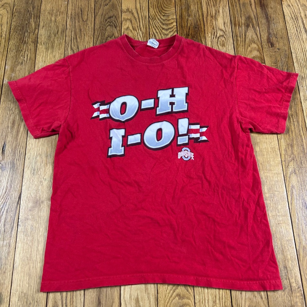 Ohio State Buckeyes Red O-H I-O Graphic T‎ Shirt Mens Large Delta Pro Weight Tee